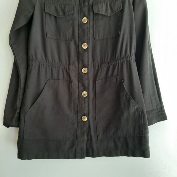 KISMET Button Down Light Shirt Jacket Utility Roll-Up Sleeves Black Sz S - Picture 3 of 15